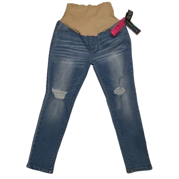NWT C*PINK Maternity Medium Wash Skinny Distressed Jeans Sz 10 - Picture 1 of 8